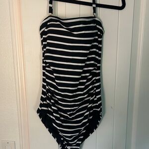 Kona Sol Black and White Striped Swimsuit